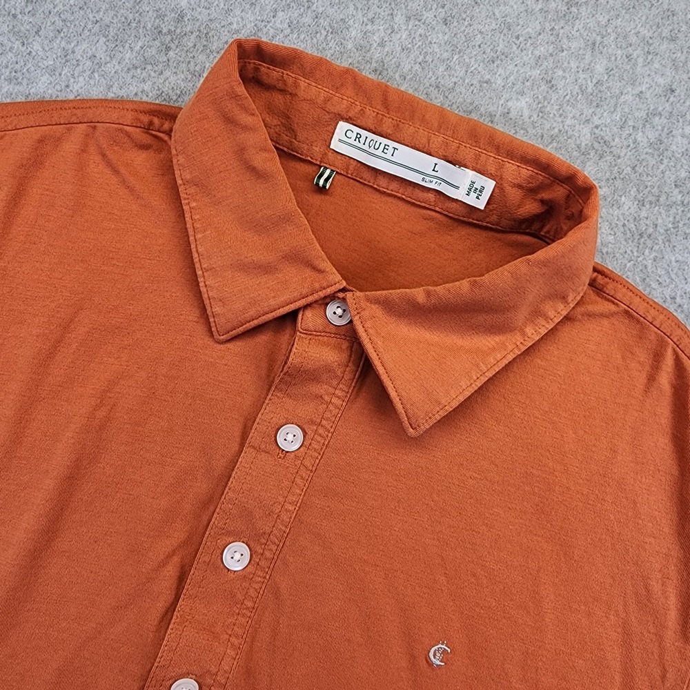 Criquet Polo Shirt Men's L‎ Short Sleeve Burnt Orange Slim Fit 4 Button